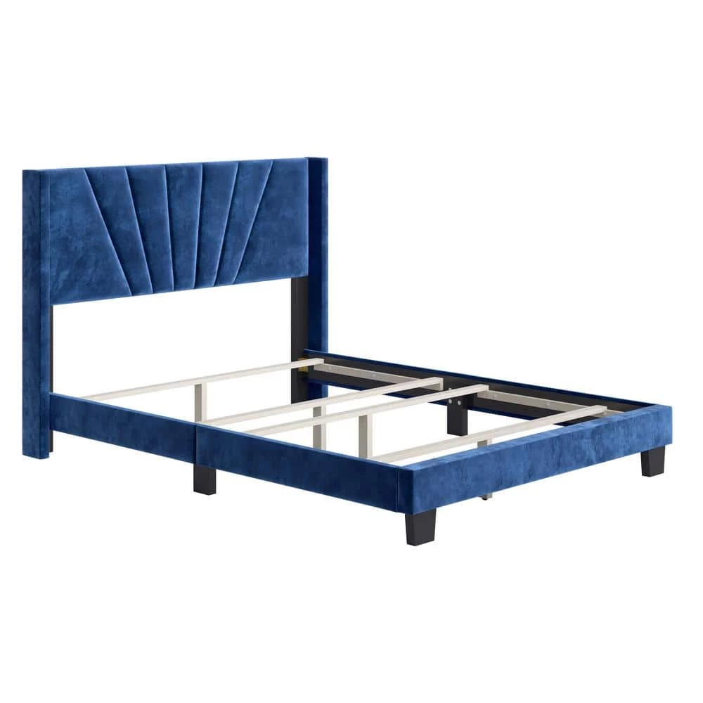 Vera Light Blue Velvet Queen Upholstered Platform Bed Frame by Boyd Sleep 4 Vera Light Blue Velvet Queen Upholstered Platform Bed Frame by Boyd Sleep - Image 2