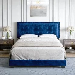 Poppy Blue Velvet Queen Upholstered Platform Bed Frame by Boyd Sleep -DealsProLounger Store blue boyd sleep platform beds psbu964qn 31 1000