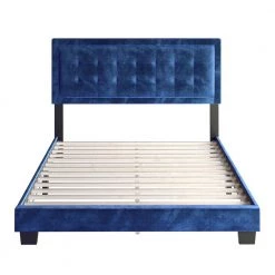 Poppy Blue Velvet Queen Upholstered Platform Bed Frame by Boyd Sleep -DealsProLounger Store blue boyd sleep platform beds psbu964qn 44 1000