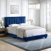 Poppy Blue Velvet Queen Upholstered Platform Bed Frame by Boyd Sleep