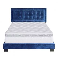 Poppy Blue Velvet Queen Upholstered Platform Bed Frame by Boyd Sleep -DealsProLounger Store blue boyd sleep platform beds psbu964qn 76 1000