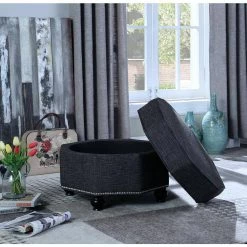 16.5 in. Blue Gray Hexagon Storage Ottoman by ORE International -DealsProLounger Store blue gray ore international ottomans hb4739b 77 1000