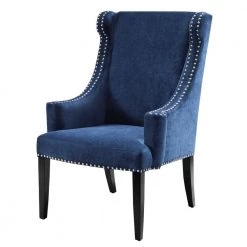 Lucy Blue Upholstered High Back Curved Club Arm Wingback Chair by Madison Park