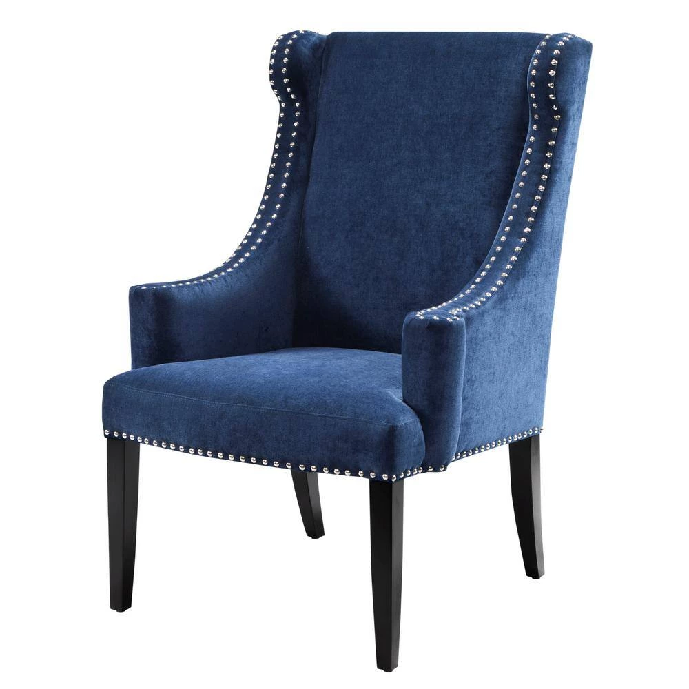 Lucy Blue Upholstered High Back Curved Club Arm Wingback Chair by Madison Park 4 Lucy Blue Upholstered High Back Curved Club Arm Wingback Chair by Madison Park - Image 2