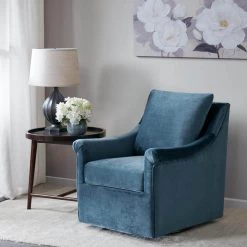 Morton Blue Velvet Fabric Swivel Chair by Madison Park -DealsProLounger Store blue madison park accent chairs mp103 0243 31 1000