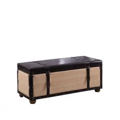 37 in. Brown/Natural Bonded Leather Wade Suitcase Storage Bench by ORE International