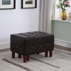 Brown Leatherette Allover Tufted Piping Trim Stackable Seating Bench by ORE International -DealsProLounger Store brown ore international bedroom benches hb4792 1f 1000