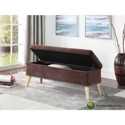17 in. Brown Mid-Century Tufted Bench with Storage by ORE International -DealsProLounger Store brown suade ore international bedroom benches hb4671 4f 1000