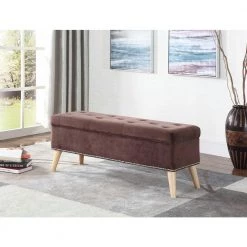 17 in. Brown Mid-Century Tufted Bench with Storage by ORE International