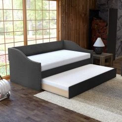 Zephyr Contemporary Upholstered Charcoal Linen Twin Size Daybed with Trundle by Boyd Sleep -DealsProLounger Store charcoal boyd sleep daybeds mnbk948tw 40 1000