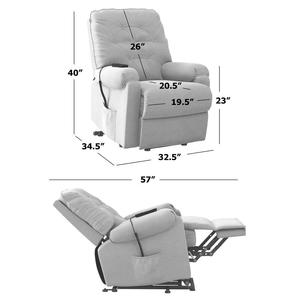 Charcoal Gray Plush Low-Pile Velour Fabric Button Tufted Power Recline and Lift Chair by ProLounger 11 Charcoal Gray Plush Low-Pile Velour Fabric Button Tufted Power Recline and Lift Chair by ProLounger - Image 9