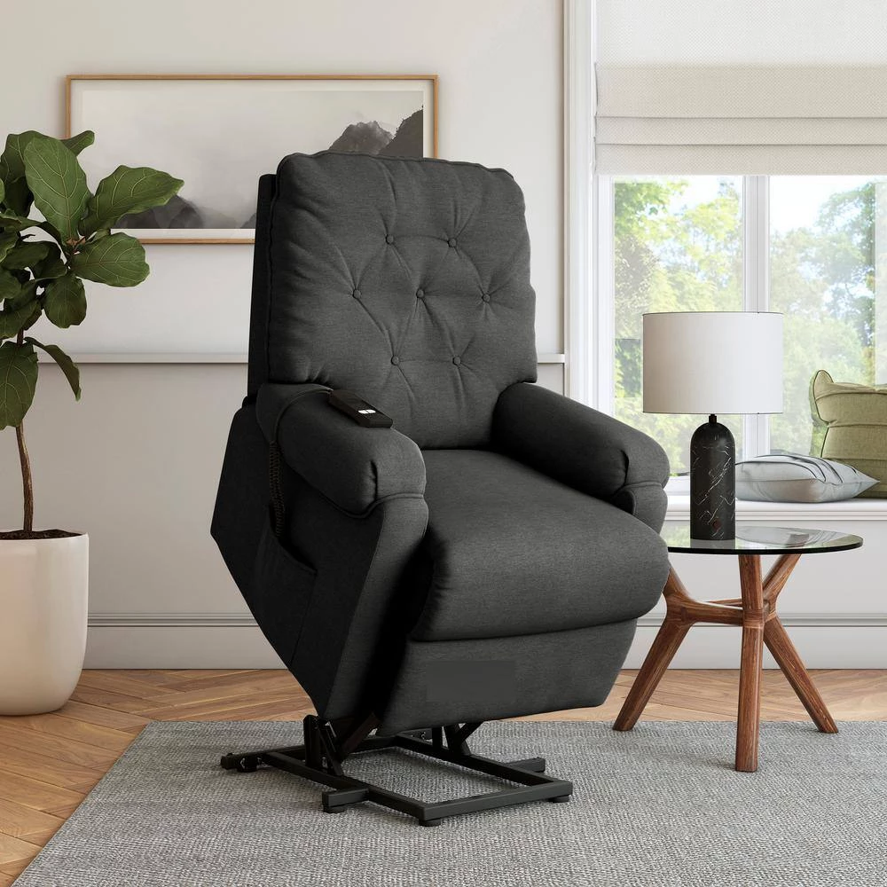 Charcoal Gray Plush Low-Pile Velour Fabric Button Tufted Power Recline and Lift Chair by ProLounger 15 Charcoal Gray Plush Low-Pile Velour Fabric Button Tufted Power Recline and Lift Chair by ProLounger - Image 13