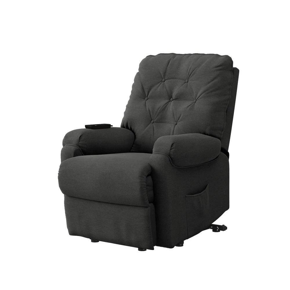 Charcoal Gray Plush Low-Pile Velour Fabric Button Tufted Power Recline and Lift Chair by ProLounger 5 Charcoal Gray Plush Low-Pile Velour Fabric Button Tufted Power Recline and Lift Chair by ProLounger - Image 3