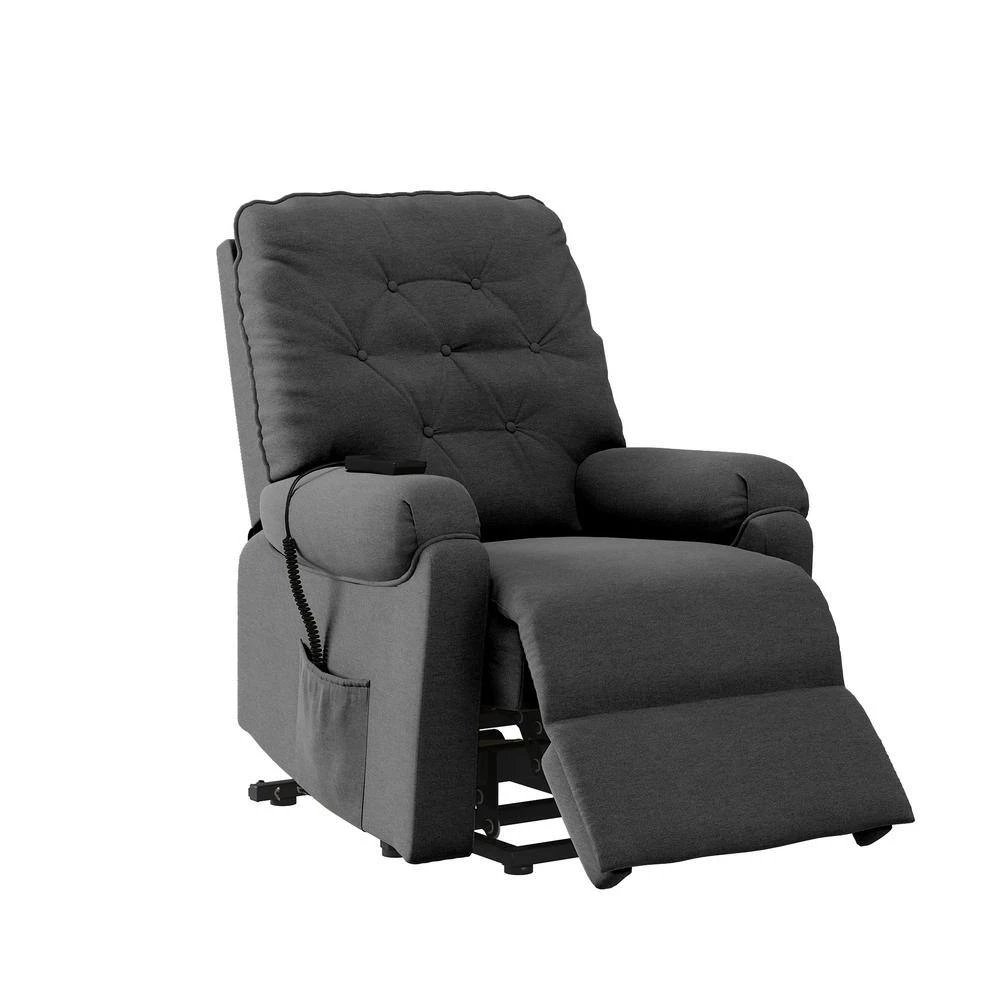 Charcoal Gray Plush Low-Pile Velour Fabric Button Tufted Power Recline and Lift Chair by ProLounger 12 Charcoal Gray Plush Low-Pile Velour Fabric Button Tufted Power Recline and Lift Chair by ProLounger - Image 10