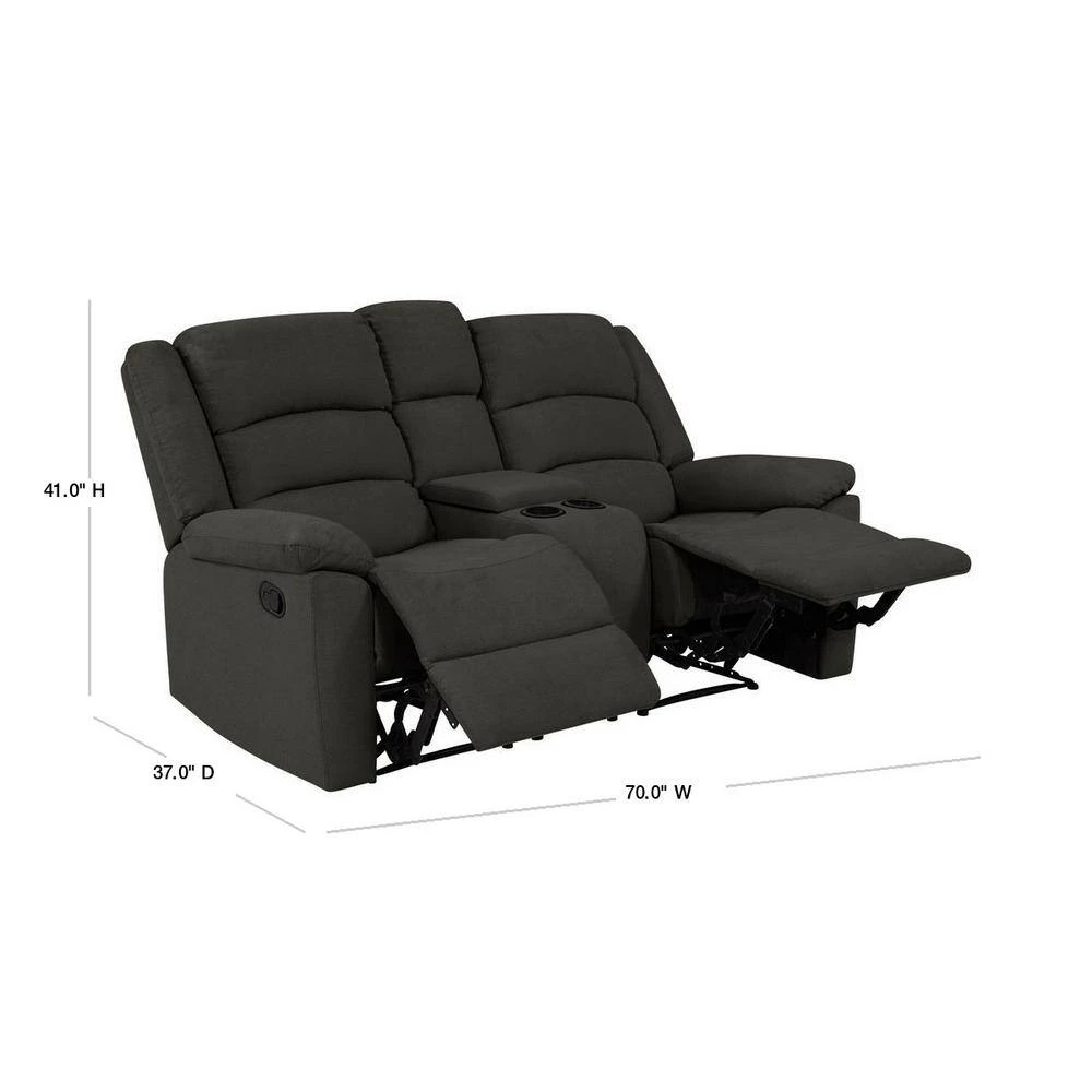 70 in. Charcoal Gray Polyester 2-Seater Reclining Loveseat with Cupholders by ProLounger 5 70 in. Charcoal Gray Polyester 2-Seater Reclining Loveseat with Cupholders by ProLounger - Image 3