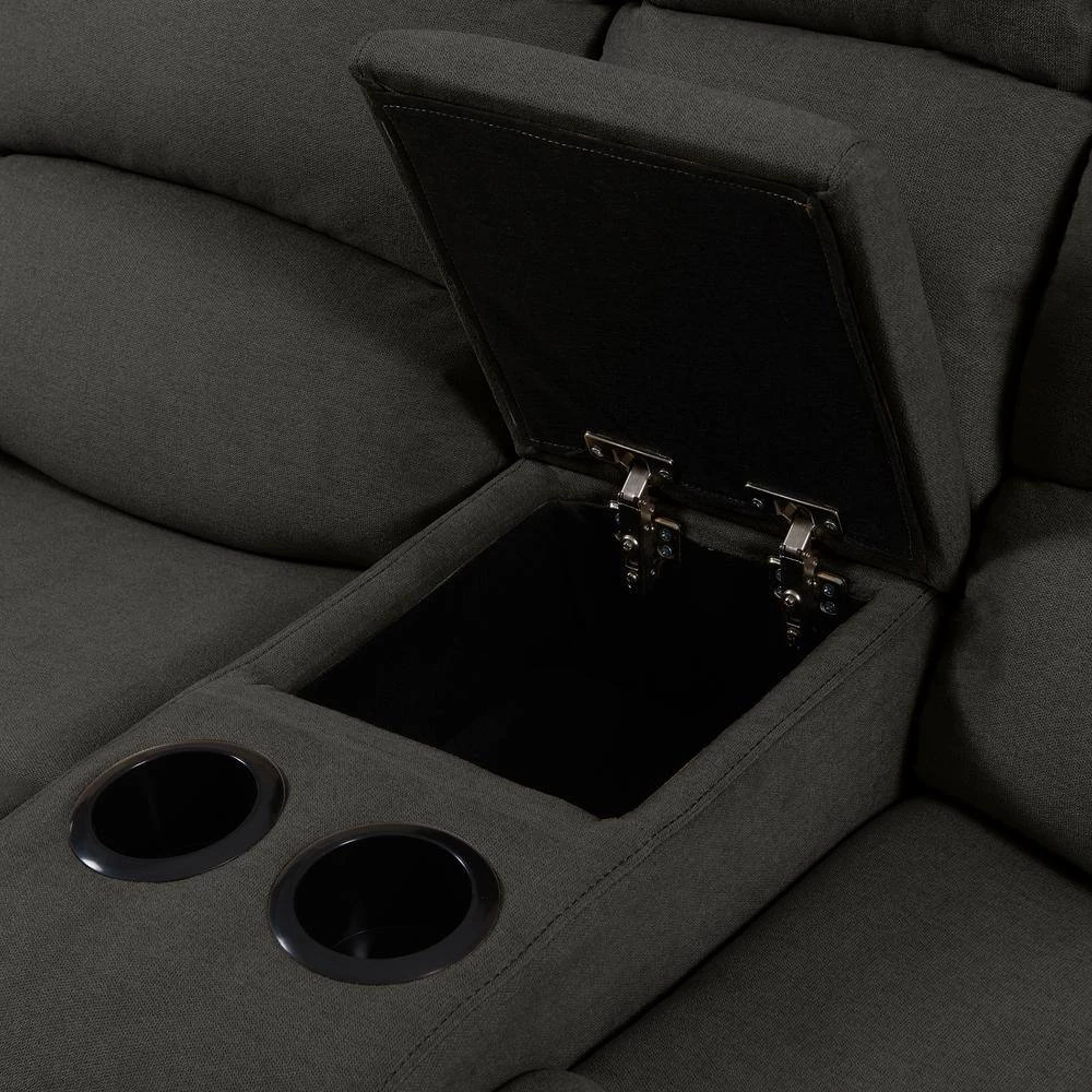 3-Seat Charcoal Gray Plush Low-Pile Velour Wall Hugger Recliner Sofa with 2 Storage Consoles and USB Ports by ProLounger 11 3-Seat Charcoal Gray Plush Low-Pile Velour Wall Hugger Recliner Sofa with 2 Storage Consoles and USB Ports by ProLounger - Image 9