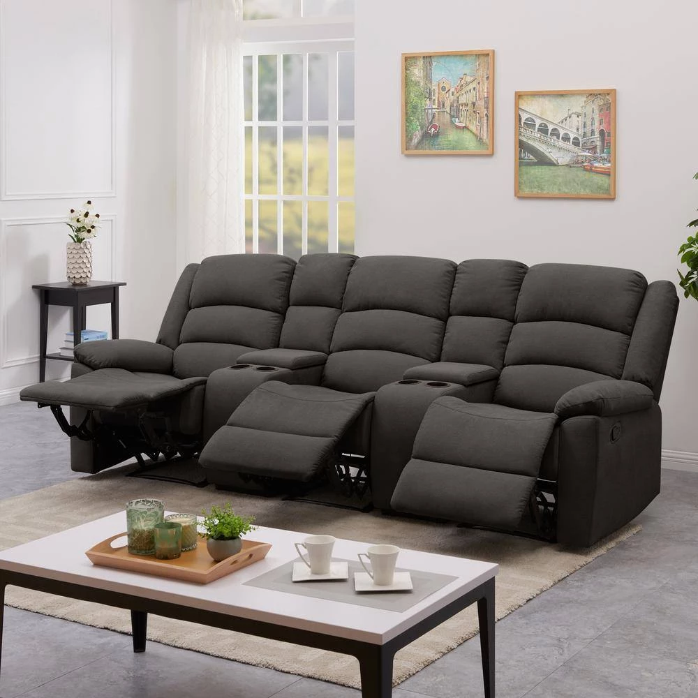 3-Seat Charcoal Gray Plush Low-Pile Velour Wall Hugger Recliner Sofa with 2 Storage Consoles and USB Ports by ProLounger 15 3-Seat Charcoal Gray Plush Low-Pile Velour Wall Hugger Recliner Sofa with 2 Storage Consoles and USB Ports by ProLounger - Image 13