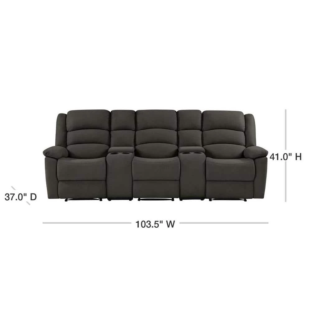 3-Seat Charcoal Gray Plush Low-Pile Velour Wall Hugger Recliner Sofa with 2 Storage Consoles and USB Ports by ProLounger 5 3-Seat Charcoal Gray Plush Low-Pile Velour Wall Hugger Recliner Sofa with 2 Storage Consoles and USB Ports by ProLounger - Image 3