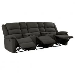 3-Seat Charcoal Gray Plush Low-Pile Velour Wall Hugger Recliner Sofa with 2 Storage Consoles and USB Ports by ProLounger