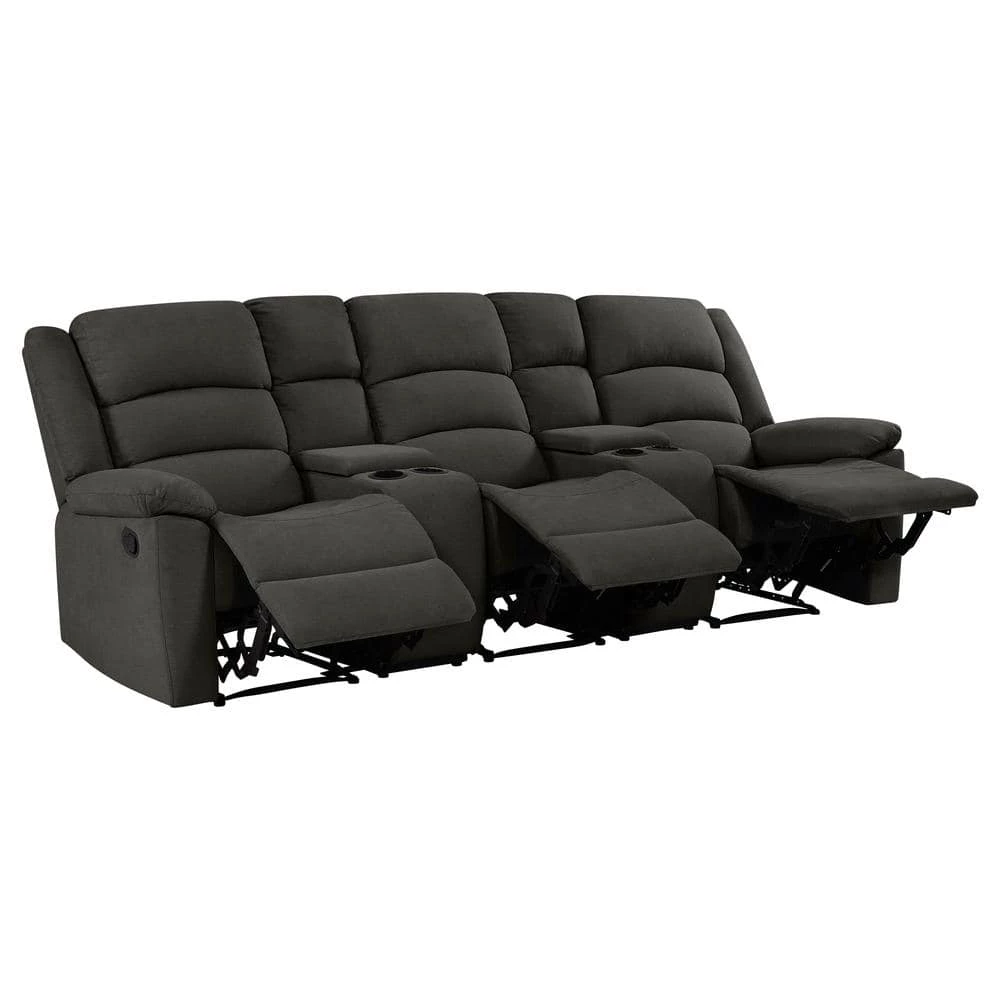 3-Seat Charcoal Gray Plush Low-Pile Velour Wall Hugger Recliner Sofa with 2 Storage Consoles and USB Ports by ProLounger 3 3-Seat Charcoal Gray Plush Low-Pile Velour Wall Hugger Recliner Sofa with 2 Storage Consoles and USB Ports by ProLounger