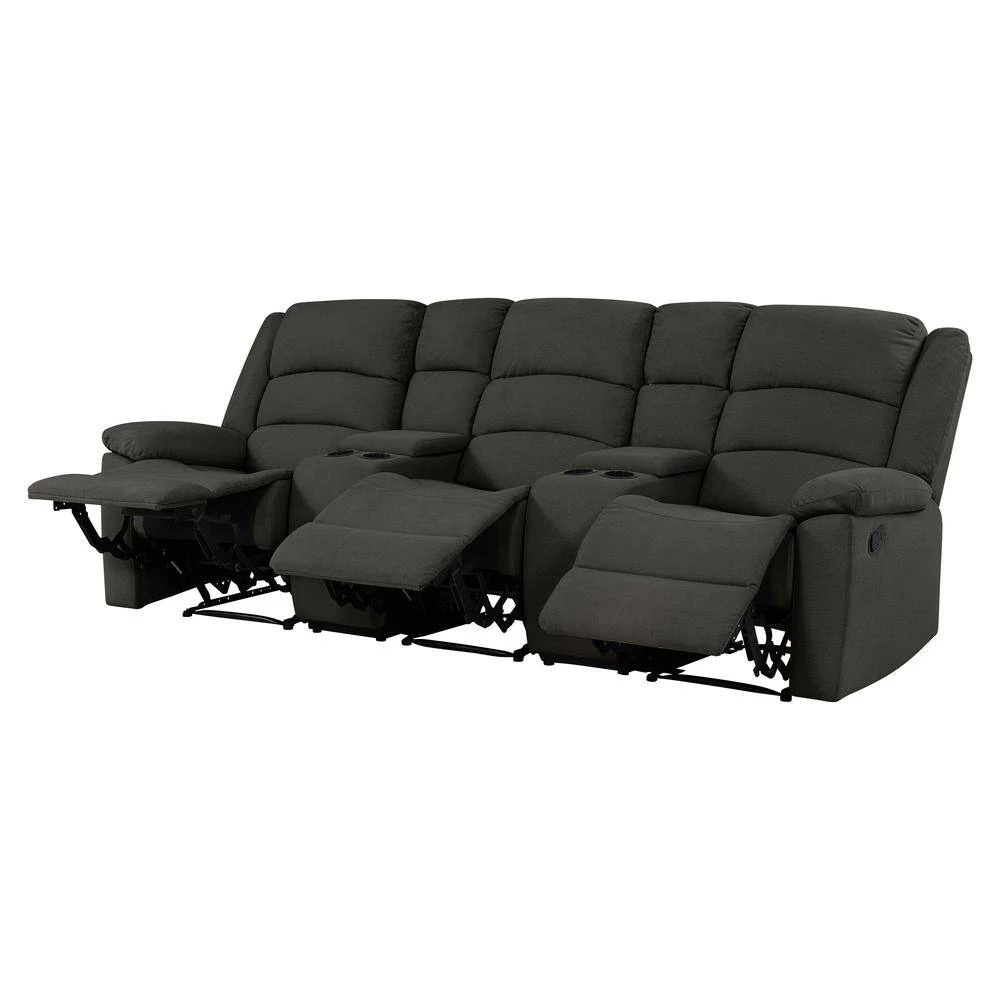 3-Seat Charcoal Gray Plush Low-Pile Velour Wall Hugger Recliner Sofa with 2 Storage Consoles and USB Ports by ProLounger 4 3-Seat Charcoal Gray Plush Low-Pile Velour Wall Hugger Recliner Sofa with 2 Storage Consoles and USB Ports by ProLounger - Image 2