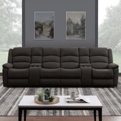 4-Seat Charcoal Gray Plush Low-Pile Velour Wall Hugger Recliner Sofa with 2 Storage Consoles and USB Ports by ProLounger -DealsProLounger Store charcoal gray prolounger sofas couches rcl61 cnf17 4sc c3 1000