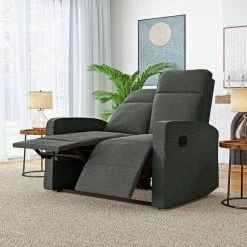 50 in. Charcoal Gray Solid Tweed-Like Woven Fabric 2-Seat Recliner Loveseat by ProLounger -DealsProLounger Store charcoal gray tweed like woven prolounger loveseats a186476 31 1000