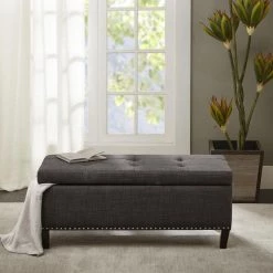 Tessa Charcoal Tufted Top Storage Bench 18 in. H x 42 in. W x 18 in. D by Madison Park -DealsProLounger Store charcoal madison park dining benches fpf18 0502 31 1000