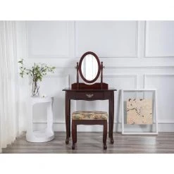 51 in. Cherry Adelaide Victorian Vanity Set by ORE International -DealsProLounger Store cherry ore international makeup vanities h 7b 4f 1000