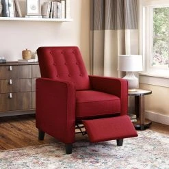 Cherry Red Textured Linen Button Tufted Pushback Recliner by ProLounger -DealsProLounger Store cherry red prolounger recliners a157322 31 1000