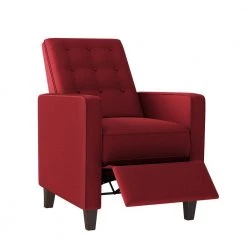 Cherry Red Textured Linen Button Tufted Pushback Recliner by ProLounger