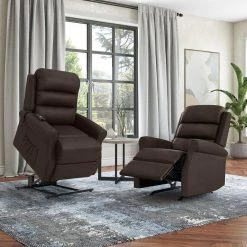 Manual Rocker Recliner and Power Lift Recliner Chairs in Chocolate Brown Nubuck Fabric (Set of 2) by ProLounger -DealsProLounger Store chocolate brown prolounger recliners a162029 31 1000