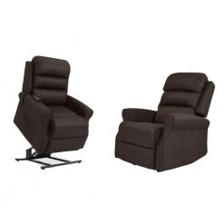 Manual Rocker Recliner and Power Lift Recliner Chairs in Chocolate Brown Nubuck Fabric (Set of 2) by ProLounger