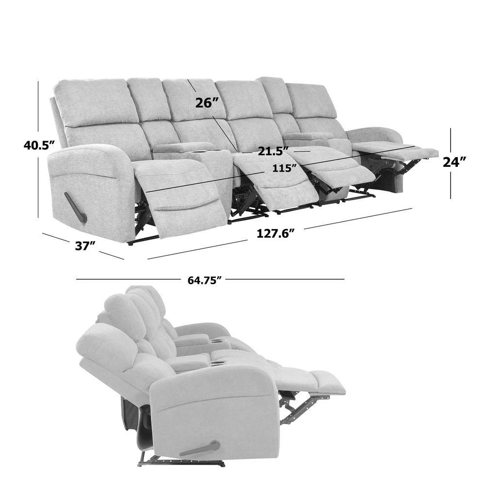 Modular Chocolate Brown Chenille Recliner Sofa with Two Storage Consoles and USB Ports (4-Seat) by ProLounger 7 Modular Chocolate Brown Chenille Recliner Sofa with Two Storage Consoles and USB Ports (4-Seat) by ProLounger - Image 5