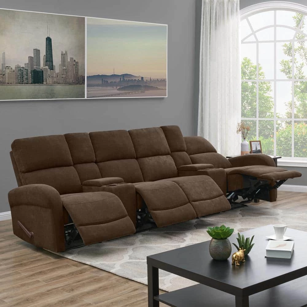 Modular Chocolate Brown Chenille Recliner Sofa with Two Storage Consoles and USB Ports (4-Seat) by ProLounger 16 Modular Chocolate Brown Chenille Recliner Sofa with Two Storage Consoles and USB Ports (4-Seat) by ProLounger - Image 14