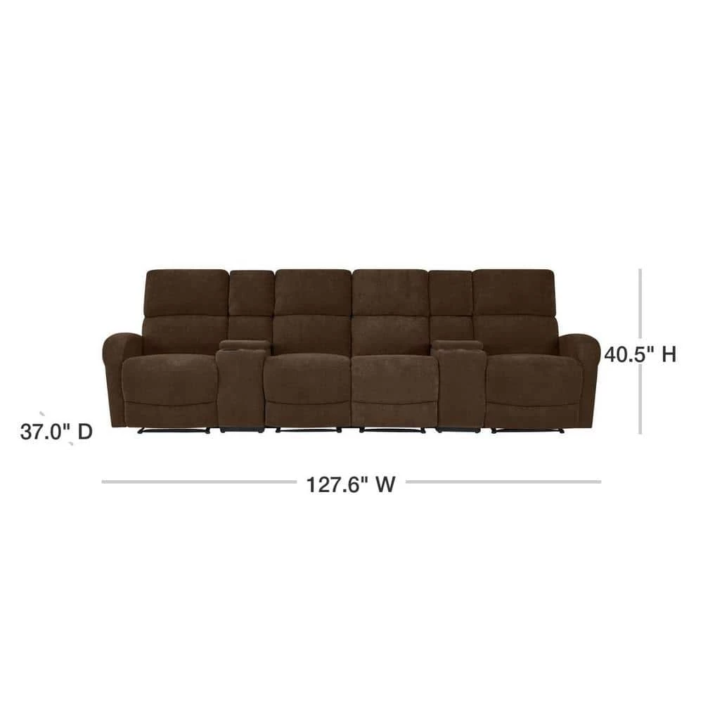 Modular Chocolate Brown Chenille Recliner Sofa with Two Storage Consoles and USB Ports (4-Seat) by ProLounger 5 Modular Chocolate Brown Chenille Recliner Sofa with Two Storage Consoles and USB Ports (4-Seat) by ProLounger - Image 3