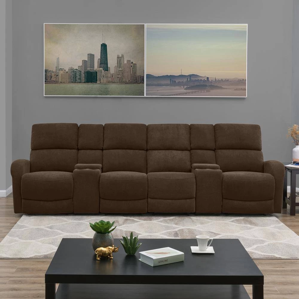 Modular Chocolate Brown Chenille Recliner Sofa with Two Storage Consoles and USB Ports (4-Seat) by ProLounger 11 Modular Chocolate Brown Chenille Recliner Sofa with Two Storage Consoles and USB Ports (4-Seat) by ProLounger - Image 9