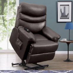 Coffee Brown Faux Leather Fabric Power Recline and Lift Chair by ProLounger -DealsProLounger Store coffee brown prolounger recliners a168359 31 1000
