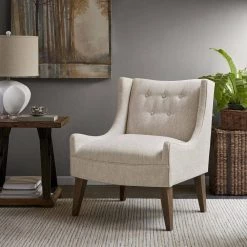 Leigh Cream Upholstered Recessed Arm Accent Chair by Madison Park -DealsProLounger Store cream madison park accent chairs mp100 0538 31 1000