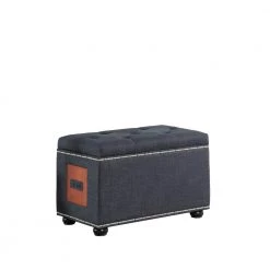 19 in. Dark gray Melo Tufted Nailhead Trim Storage Ottoman Bench with Charging Station by ORE International