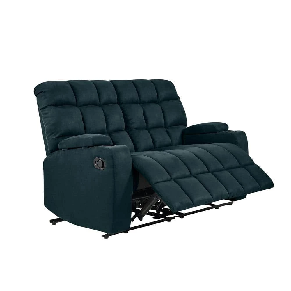 Wall Hugger 57 in. Deep Blue Polyester 2-Seater Reclining Loveseat with Cupholders by ProLounger 3 Wall Hugger 57 in. Deep Blue Polyester 2-Seater Reclining Loveseat with Cupholders by ProLounger