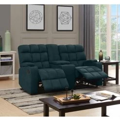 Wall Hugger 70 in. Deep Blue Polyester 2-Seater Reclining Loveseat with Cupholders by ProLounger -DealsProLounger Store deep blue prolounger loveseats a156493 31 1000