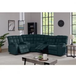 6-Piece Deep Blue Microfiber Curved Power Reclining Sectional Sofa with Storage Consoles by ProLounger -DealsProLounger Store deep blue prolounger sectional sofas a149563 31 1000