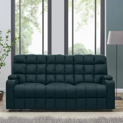 Wall Hugger 3-Seat Storage Reclining Deep Blue Microfiber Sofa by ProLounger -DealsProLounger Store deep blue prolounger sofas couches a156523 c3 1000