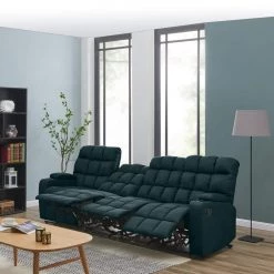 Wall Hugger 4-Seat Storage Reclining Deep Blue Microfiber Sofa by ProLounger -DealsProLounger Store deep blue prolounger sofas couches a156585 31 1000