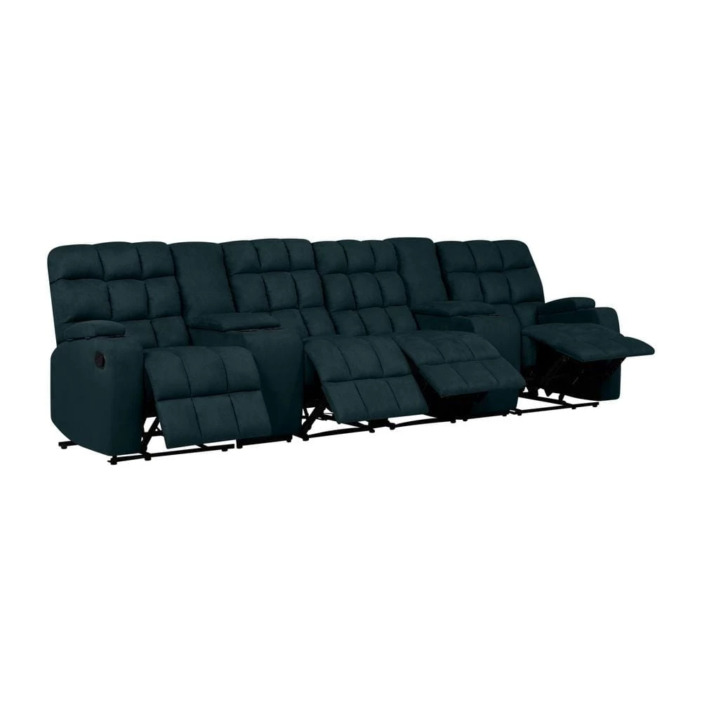 Wall Hugger 4-Seat Reclining Deep Blue Microfiber Sofa with Power Storage Consoles by ProLounger 3 Wall Hugger 4-Seat Reclining Deep Blue Microfiber Sofa with Power Storage Consoles by ProLounger