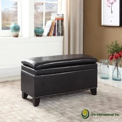 Espresso Double Cushion Nail Head Storage Bench by ORE International -DealsProLounger Store espresso ore international bedroom benches hb4685 31 1000