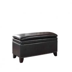 Espresso Double Cushion Nail Head Storage Bench by ORE International