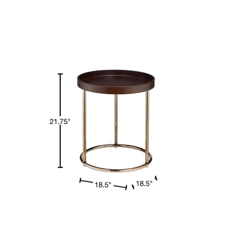 18.5 in. x 21.75 in. Espresso Round Wood Edie Mid-Century Lipped Edge Side Table with Copper Legs by ORE International 5 18.5 in. x 21.75 in. Espresso Round Wood Edie Mid-Century Lipped Edge Side Table with Copper Legs by ORE International - Image 3