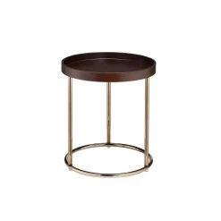 18.5 in. x 21.75 in. Espresso Round Wood Edie Mid-Century Lipped Edge Side Table with Copper Legs by ORE International